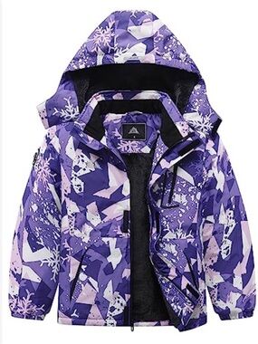 MOERDENG SKI SLED WINTER WEATHER JACKET HOOD PURPLE SNOWFLAKE KIDS SZ 14/16 EUC